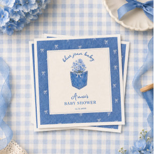Blue Jean Baby Denim White Bow Baby Shower Napkin