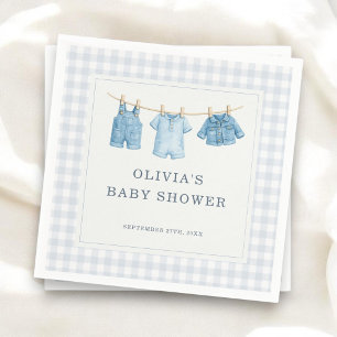Blue Jean Baby Gingham Baby Shower Party Napkin