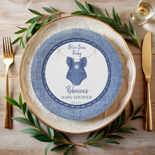 Blue jean baby girls baby shower personalized paper plate