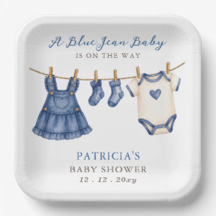 Blue Jean Baby Is On The Way Girl Baby Shower Paper Plate