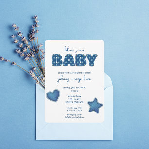 Blue Jean Baby Modern Baby Shower Patchwork Invitation