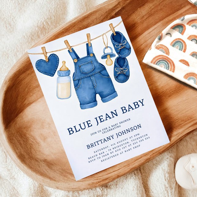Blue Jean Baby Modern Denim Baby Shower Invitation (Creator Uploaded)