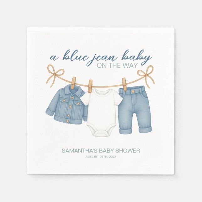 Blue Jean Baby On The Way Baby Shower  Napkin (Front)
