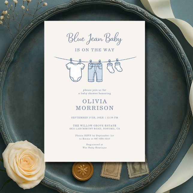 Blue Jean Baby On The Way Boy Baby Shower Invitation (Creator Uploaded)