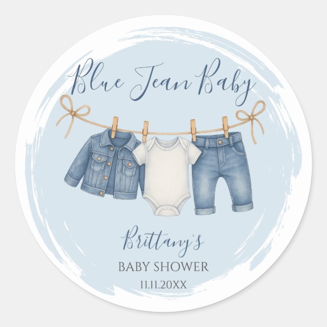Blue Jean Baby Shower Baby Outfit  Classic Round Sticker (Front)