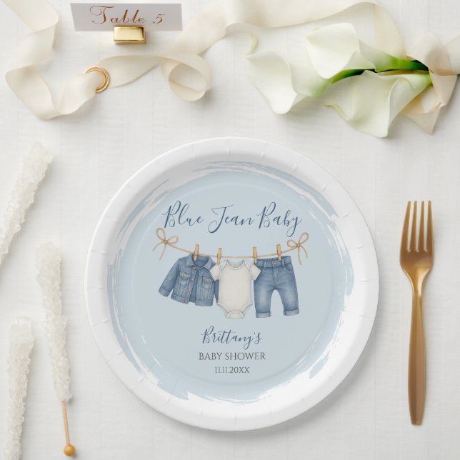 Blue Jean Baby Shower Baby Outfit  Paper Plate (Wedding)