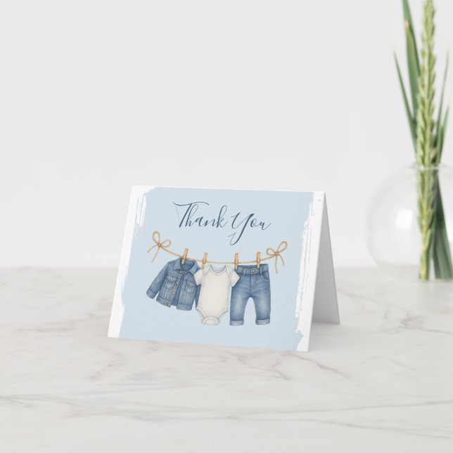 Blue Jean Baby Shower Baby Outfit  Thank You Card (Front)