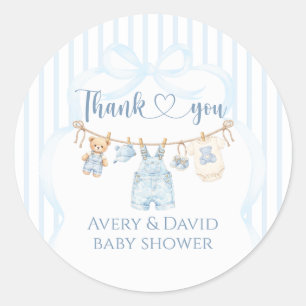 Blue Jean Baby Shower Boy Modern Stripe Classic Round Sticker