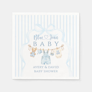 Blue Jean Baby Shower Boy Modern Stripe Napkin