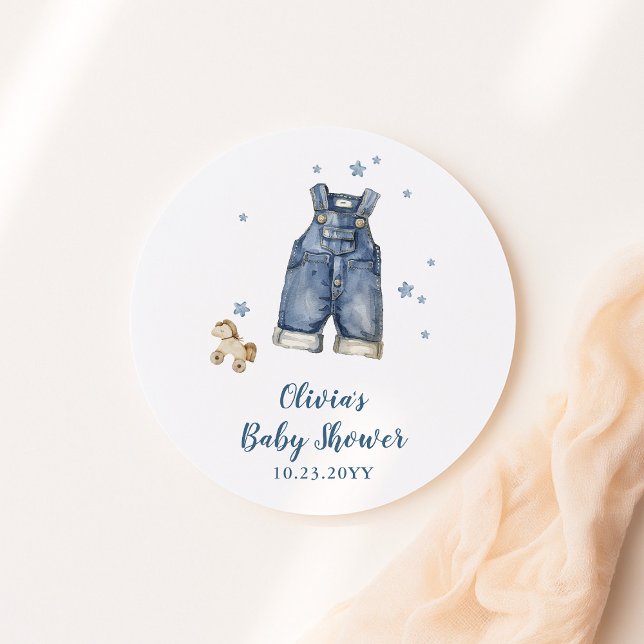 Blue Jean Baby Shower Classic Round Sticker (Creator Uploaded)