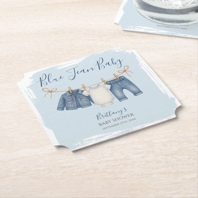 Blue Jean Baby Shower Denim Baby Outfit  Paper Coaster (Angled)