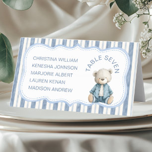 Blue Jean Baby Shower Denim Teddy Bear Multi Name  Place Card