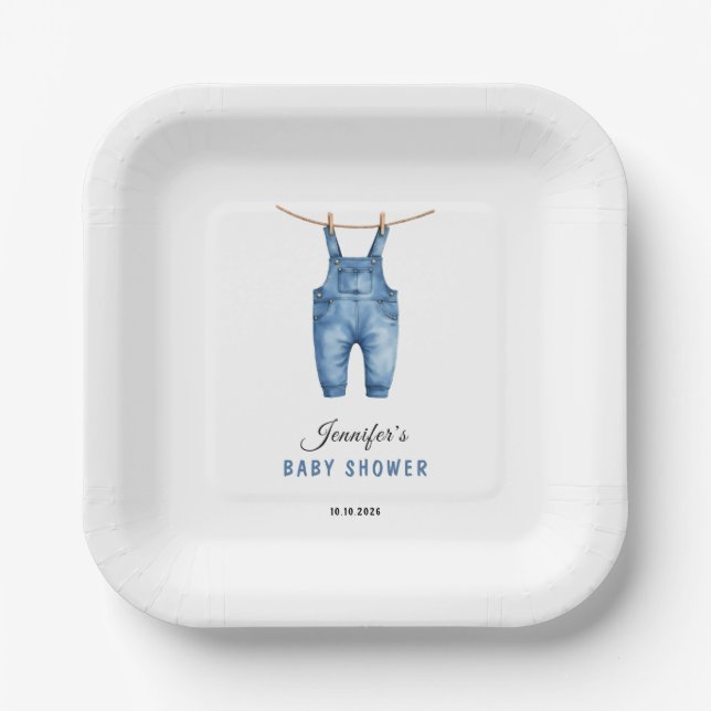 Blue Jean Baby Shower - Denim Theme Paper Plate (Front)