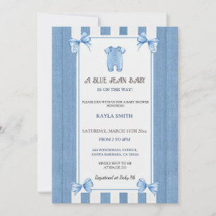 Blue Jean Baby Shower Invitation   Denim Baby Boy 