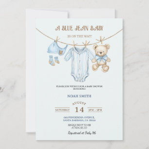 Blue Jean Baby Shower Invitation Teddy Bear & Ba