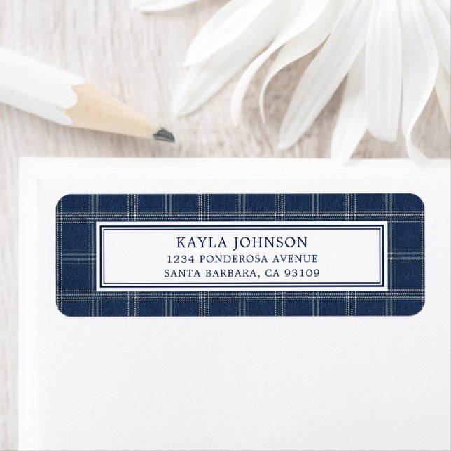 Blue Jean Baby Shower Preppy Plaid Return Address (Insitu)