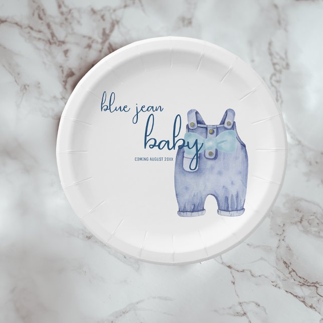 Blue Jean Baby Shower Tableware | Denim Overalls Paper Plate (Creator Uploaded)