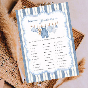 Blue Jean Baby Striped Animal Gestation Game Card