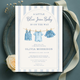 Blue Jean Baby Stripes Baby Shower  Invitation