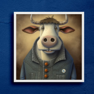 Blue Jean Bovine - Funny cow in a costume Poster