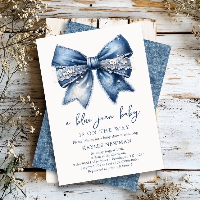 Blue Jean Bow Baby Shower Invitation (Creator Uploaded)