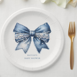 Blue Jean Bow Baby Shower  Paper Plate