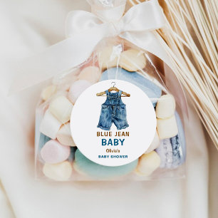 Blue Jean Boy Western Baby Shower Classic Round Sticker