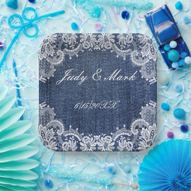 Blue Jean Denim And Lace Paper Plate (Party)