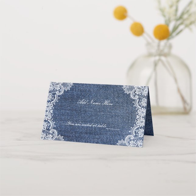 Blue Jean Denim And Lace Table Place Card (Front)