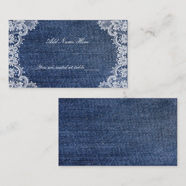Blue Jean Denim And Lace Table Place Card (Front/Back)