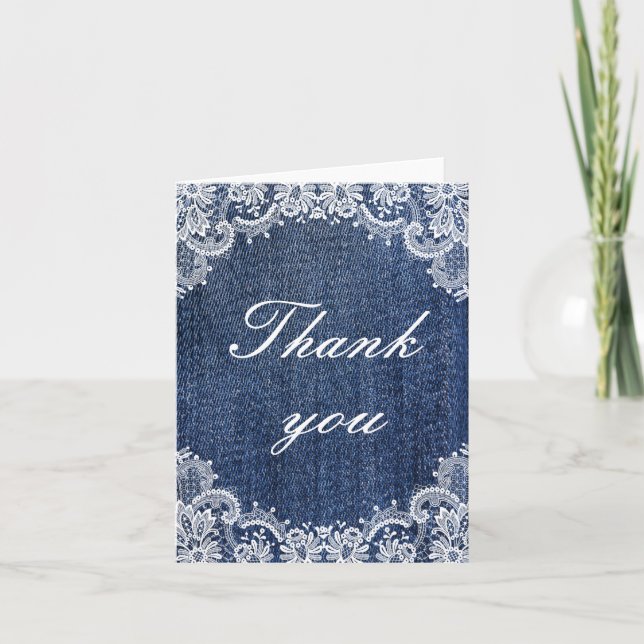 Blue Jean Denim And Lace Thank You Card (Front)