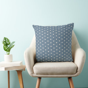  Blue Jean Denim and White Hearts Cushion