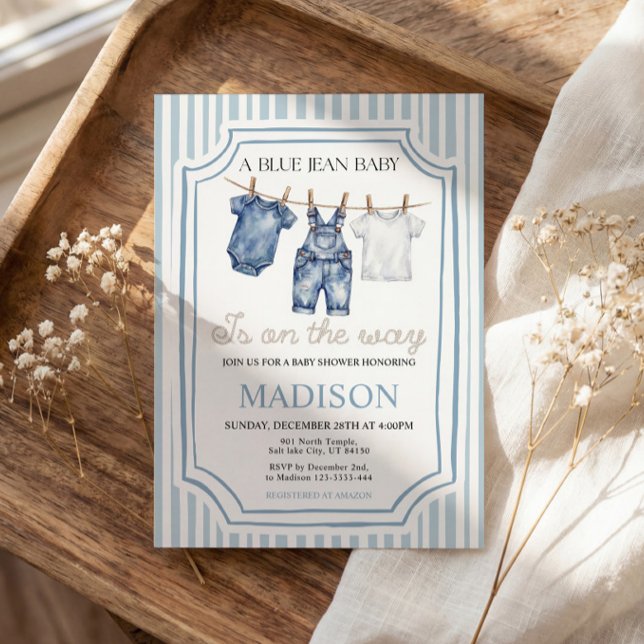 Blue Jean Denim Baby Shower Boy Invitation (Creator Uploaded)