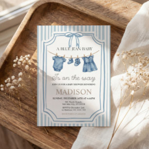 Blue Jean Denim Baby Shower Girl Invitation