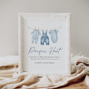 Blue Jean Denim Baby Shower Pacifier Hunt Sign