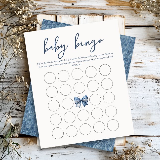 Blue Jean Denim Bow Baby Bingo Game Sheets (Creator Uploaded)