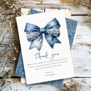 Blue Jean Denim Bow Baby Shower Thank You Card