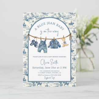 Blue Jean Denim Boy Baby Shower Invitation