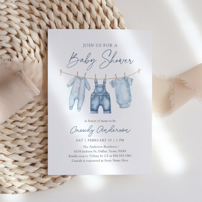 Blue Jean Denim Boy Baby Shower Invitation (Creator Uploaded)