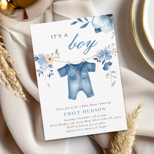 Blue Jean Denim Clothes Boy Baby Shower Invitation (Creator Uploaded)