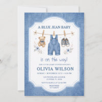 Blue Jean Denim Clothesline Baby Shower Invitation