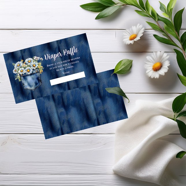 Blue Jean Denim Daisies Baby Shower Diaper Raffle Enclosure Card (Blue Jean Pocket Denim and Daisies Baby Shower Diaper Raffle Insert Card)