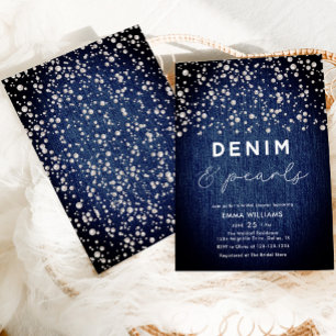 Blue Jean Denim Diamonds & Pearls Bridal Shower Invitation