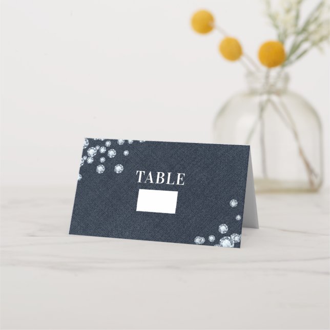 Blue Jean Denim & Diamonds Table Number Seating Pl Place Card (Front)