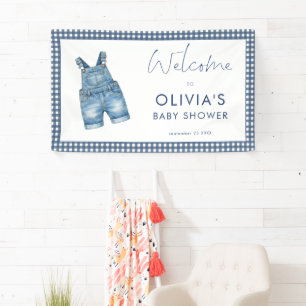 Blue Jean Denim Gingham Boy Welcome Baby Shower  Banner