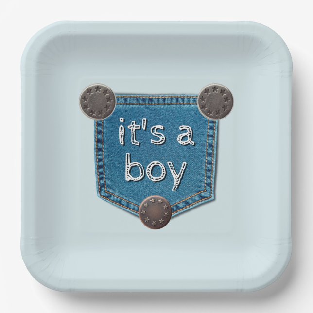 Blue Jean Denim It's a Boy Baby Shower   Paper Plate (Front)