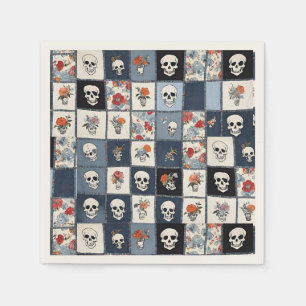 Blue Jean Denim Patchwork Skulls And Florals Napkin