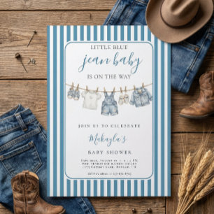 Blue Jean Denim Rustic Boy Baby Shower Invitation