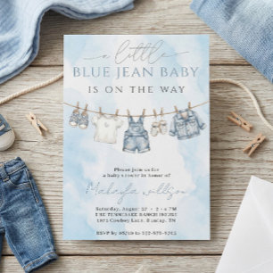Blue Jean Denim Rustic Western Baby Shower Invitation