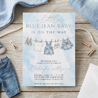 Blue Jean Denim Rustic Western Baby Shower Invitation